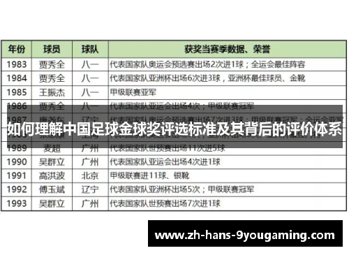 如何理解中国足球金球奖评选标准及其背后的评价体系